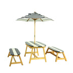 Naturally Playful Kids Picnic Table with Umbrella, Indoor/Outdoor Fun, Dark Blue Poplar Wood