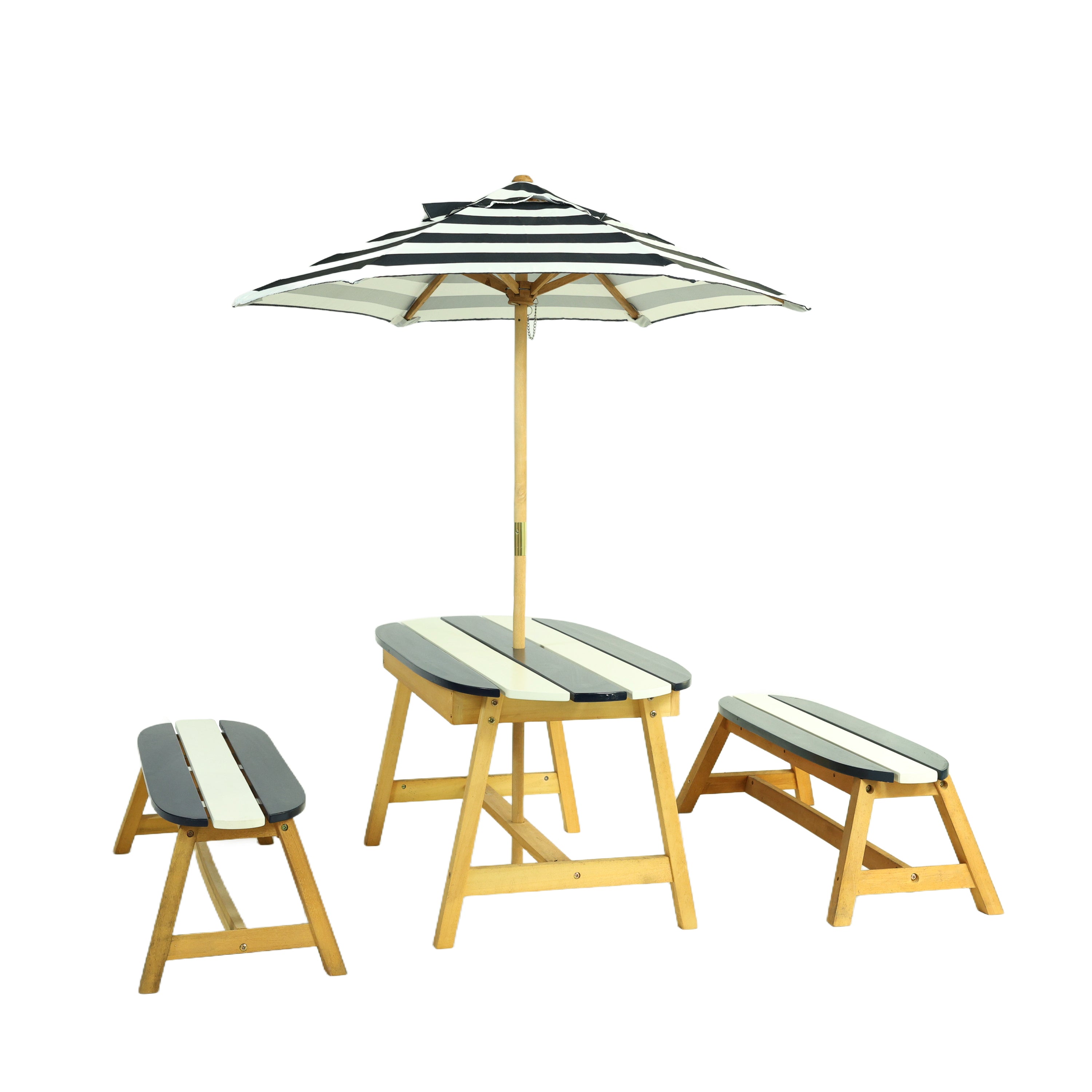 Naturally Playful Kids Picnic Table with Umbrella, Indoor/Outdoor Fun, Dark Blue Poplar Wood