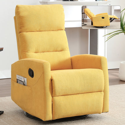 Manual Recliner Chair with Rocker and Swivel in Fabric with Yellow