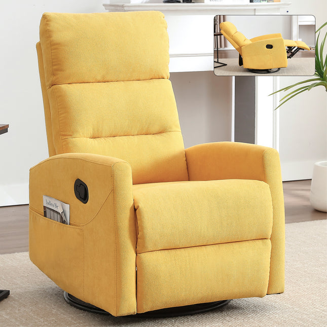 Manual Recliner Chair with Rocker and Swivel in Fabric with Yellow