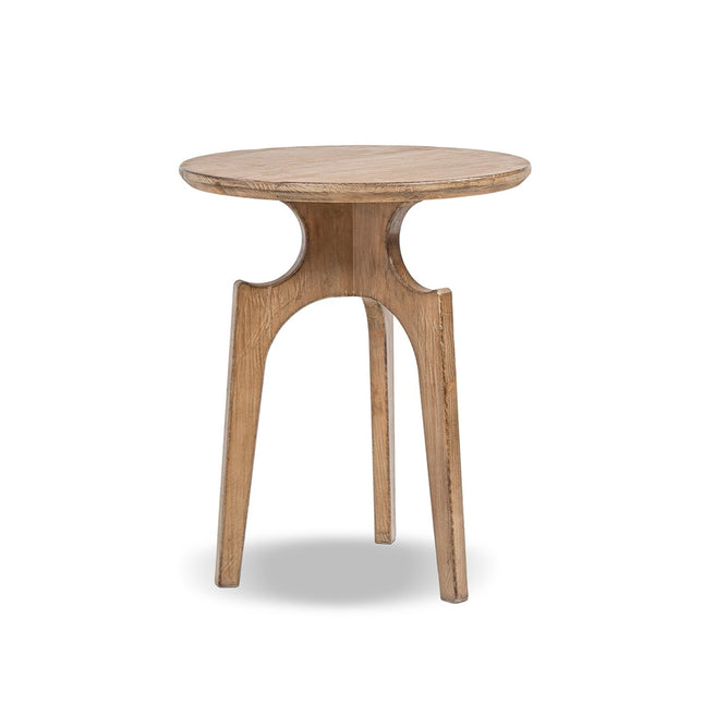 Carmel 22' Round Reclaimed Pine Side Table Antique Natural Brown Wood Compact Sculptural Base