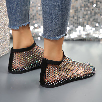 New Hollow Flat Sandals With Rhinestone Design Summer Fashion Round Toe Shoes For Women - Eloy Royal