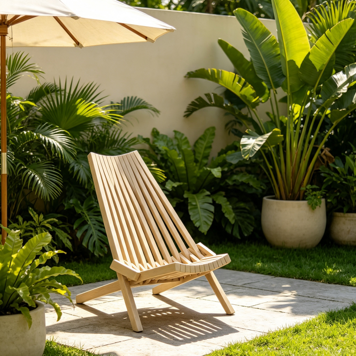 Folding Acacia Wood Outdoor Lounge Chair, Portable Solid Wood Patio Relax Chair for Garden, Backyard, Camping & Balcony