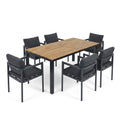 7-Piece Outdoor Dining Set with Acacia Wood Table and 6 Grey Aluminum Chairs, Weather-Resistant Patio Furniture in Grey and Teak Finish