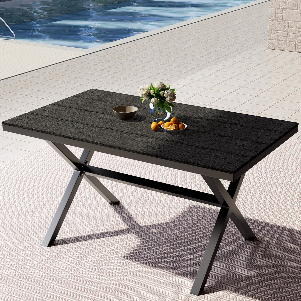 Patio plastic wood dining table (black)