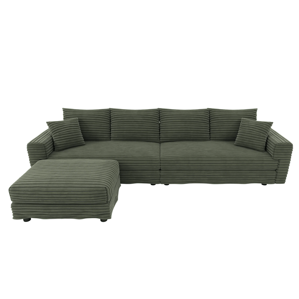 102.4 'Plush Corduroy 4-Seat Sofa,Modern Comfy Upholstered Sofa Cloud Couch,Deep Seat Couches with Soft Pillows and Movable Ottoman,Convertible Sofa Lounge Chair,for Living Room,Apartment,Office,Green - Eloy Royal