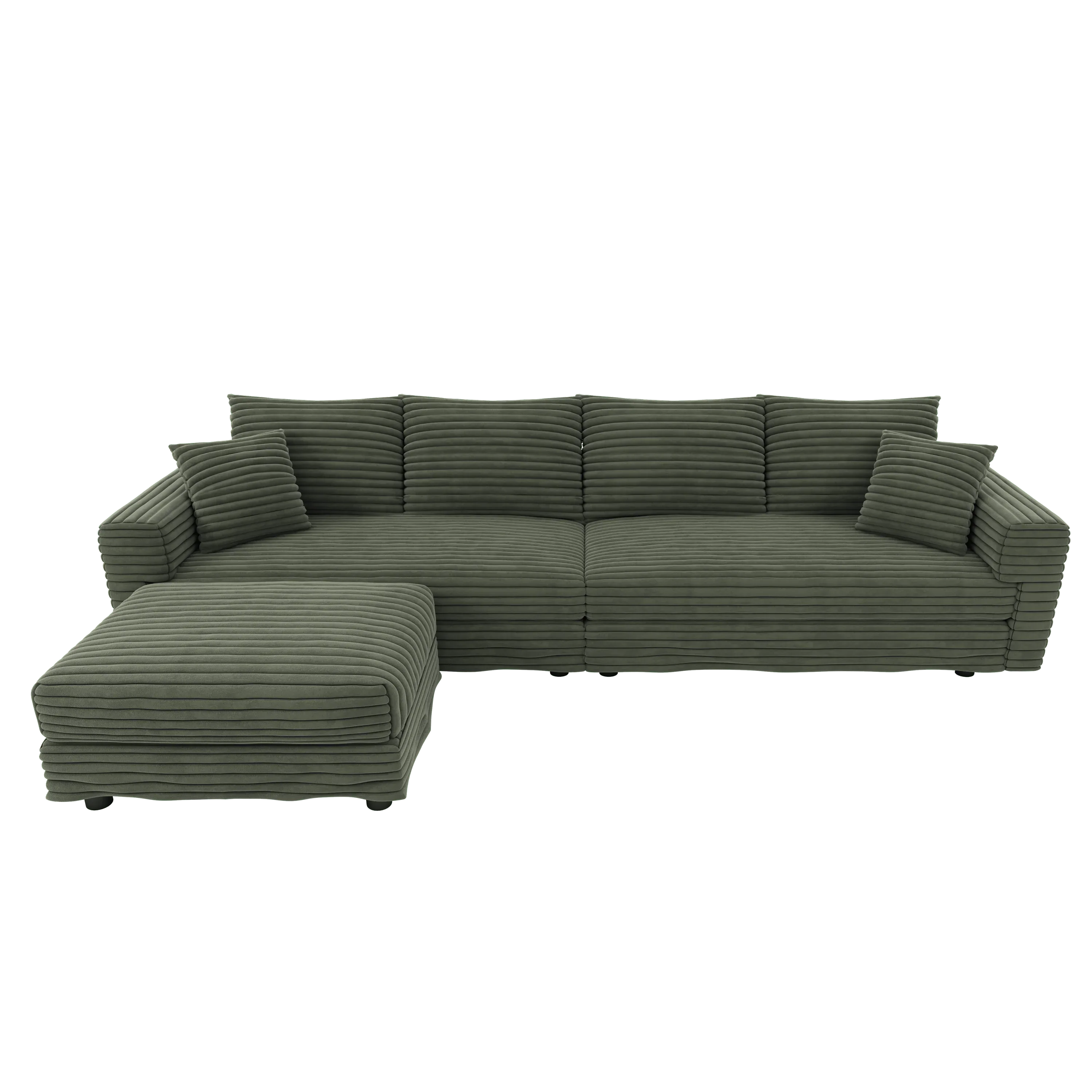 102.4 'Plush Corduroy 4-Seat Sofa,Modern Comfy Upholstered Sofa Cloud Couch,Deep Seat Couches with Soft Pillows and Movable Ottoman,Convertible Sofa Lounge Chair,for Living Room,Apartment,Office,Green - Eloy Royal