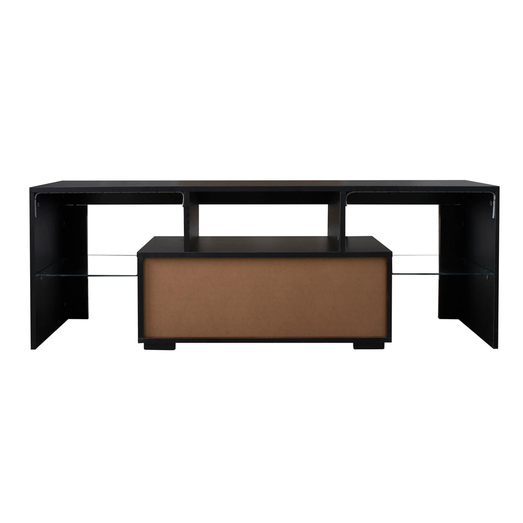 Black TV Stand with LED RGB Lights,Flat Screen TV Cabinet, Gaming Consoles - in Lounge Room, Living Room and Bedroom(Black) - Eloy Royal