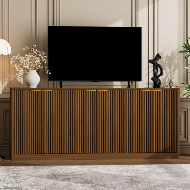 67-inch modern wavy sideboard, curved contour design storage cabinet, 6-door cabinet with storage function, suitable for kitchen / bedroom / living room, Walnut, 67.0'L x 15.7'W x 27.7'H