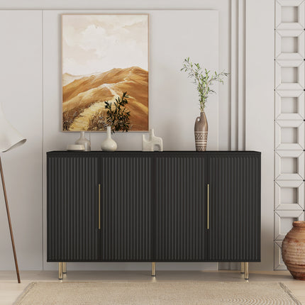 Black Modern Buffet Cabinet with Storage with Fluted Sideboard Large Buffet with