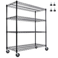 55.5' W x 24' D x 80' H Heavy Duty Wire Storage Shelves with Wheels, 4 Tier Adjustable, 2400 lbs Capacity, Garage Shelving Unit, Rolling Industrial Storage, Black