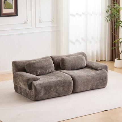 Compression Wave Sofa, Convertible Floor Sofa Bed, DIY Boneless Modular Sectional Sofa, No Assembly Required, Rabbit Velvet Fabric, 2-Seater, Light-grey