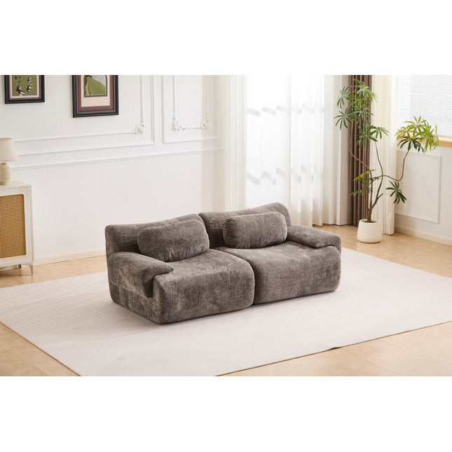 Compression Wave Sofa, Convertible Floor Sofa Bed, DIY Boneless Modular Sectional Sofa, No Assembly Required, Rabbit Velvet Fabric, 2-Seater, Light-grey