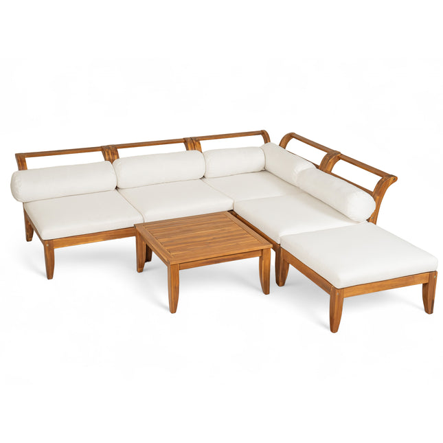 TOPMAX 6 Piece Patio Sofa Set with Acacia Wood Outdoor Modular Sectional