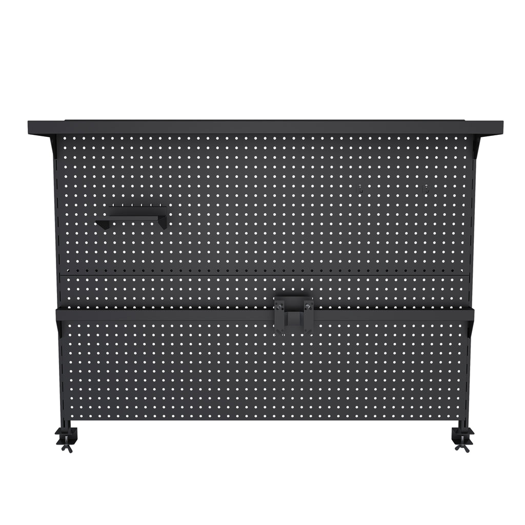 Clamp-On Desk Pegboard with Single Monitor Stand, 43x35 Inch Steel Organizer in Black, Carbon Steel Construction for Gaming & Office Use
