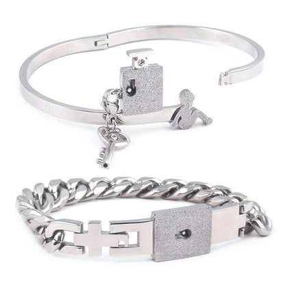 Fashion Jewelry Titanium Steel Couple Love Lock, Bracelet, Key Set, Necklace