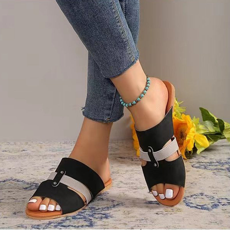 New Fish Mouth Sandals With Belt Buckle Design Summer Beach Shoes For Women Fashion Casual Low Heel Flat Slides Slippers - Eloy Royal