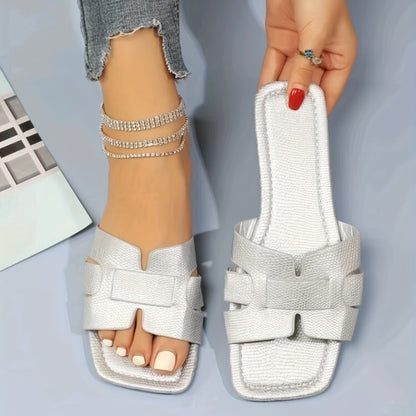 Square Toe Flat Sandals Summer Hollow Out Slides Slippers Women Footwear - Eloy Royal