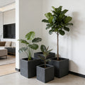 Large Outdoor Indoor Planter, 16.9'+14.37'+11.6' +9.25''Dia Square Magnesium Oxide Planter Set of 4, Flower Pots with Drainage Holes,  Modern Design, Grey Color Planter for Home Garden Patio