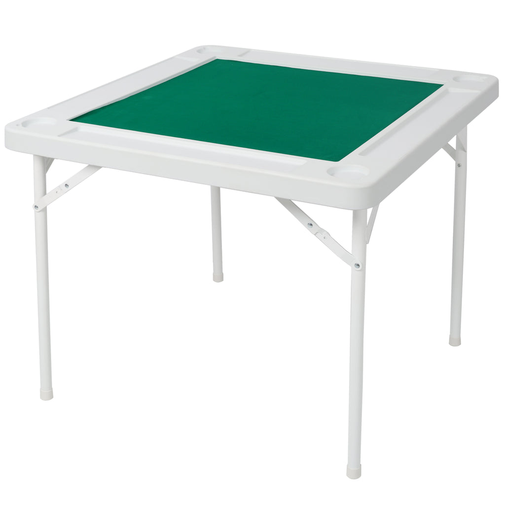 Square Folding Card Table, Mahjong Table with Green Felt,Chip Trays and Cup Holders, Portable Domino Tables for 4 Players, Card Game Tables for Mahjong Poker Domino Game
