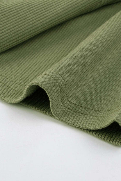 Army Green Casual Crisscross Ribbed Knit  Plus Size Tee