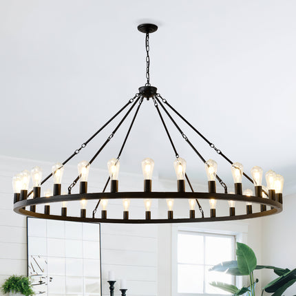 Matte Black Wagon Wheel Chandelier With 30-Lights -E26