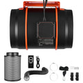 Inline Duct Fan Kit with Carbon Filter, 807 CFM 8 inch EC Motor Ventilation Fan with 3-Speed Circulation, 10-Speed PWM Controller, Timer, Cooling for Grow Tents, Indoor Gardening, Hydroponics