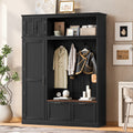 3-in-1 Hall Tree with Overhead Storage Cabinet, 3 Adjustable Side Shelves, 4 Heavy-Duty Hooks, 2 Spacious Drawers, Grooved Back Panel Design, Contrasting Seat Bench, Multifunctional Entryway Organizer