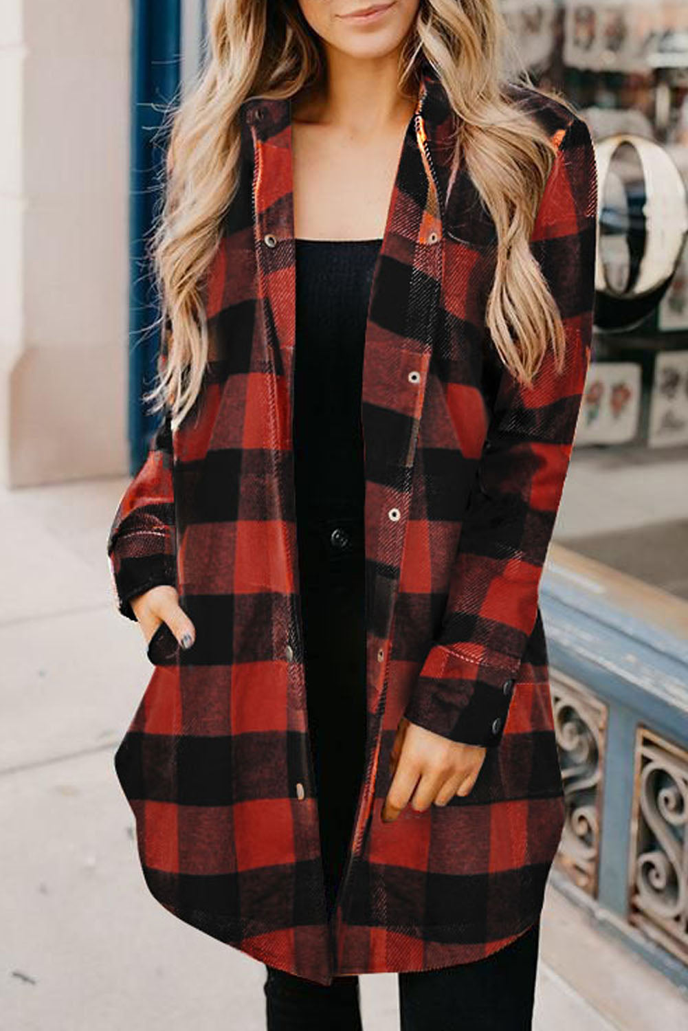 Wholesale Brown & Black Plaid Collared Botton Down Long Shirt Shacket - Eloy Royal