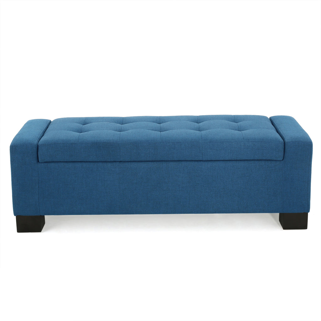 Navy Blue Tufted Storage Ottoman Bench with Solid Wood Legs, Fabric Upholstered Footrest, 50.08' Indoor Ottoman