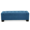 Navy Blue Tufted Storage Ottoman Bench with Solid Wood Legs, Fabric Upholstered Footrest, 50.08' Indoor Ottoman