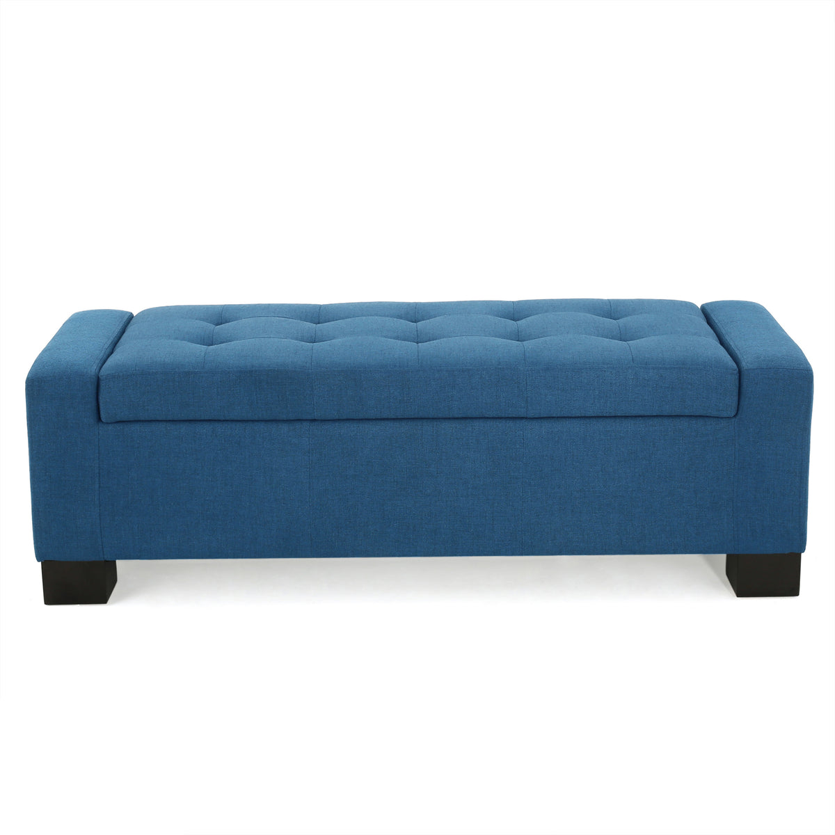 Navy Blue Tufted Storage Ottoman Bench with Solid Wood Legs, Fabric Upholstered Footrest, 50.08' Indoor Ottoman