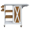Foldable Outdoor Kitchen Island with Stainless Steel Worktop and Wood Frame, White+Brown, Portable Prep Station for Patio and Balcony