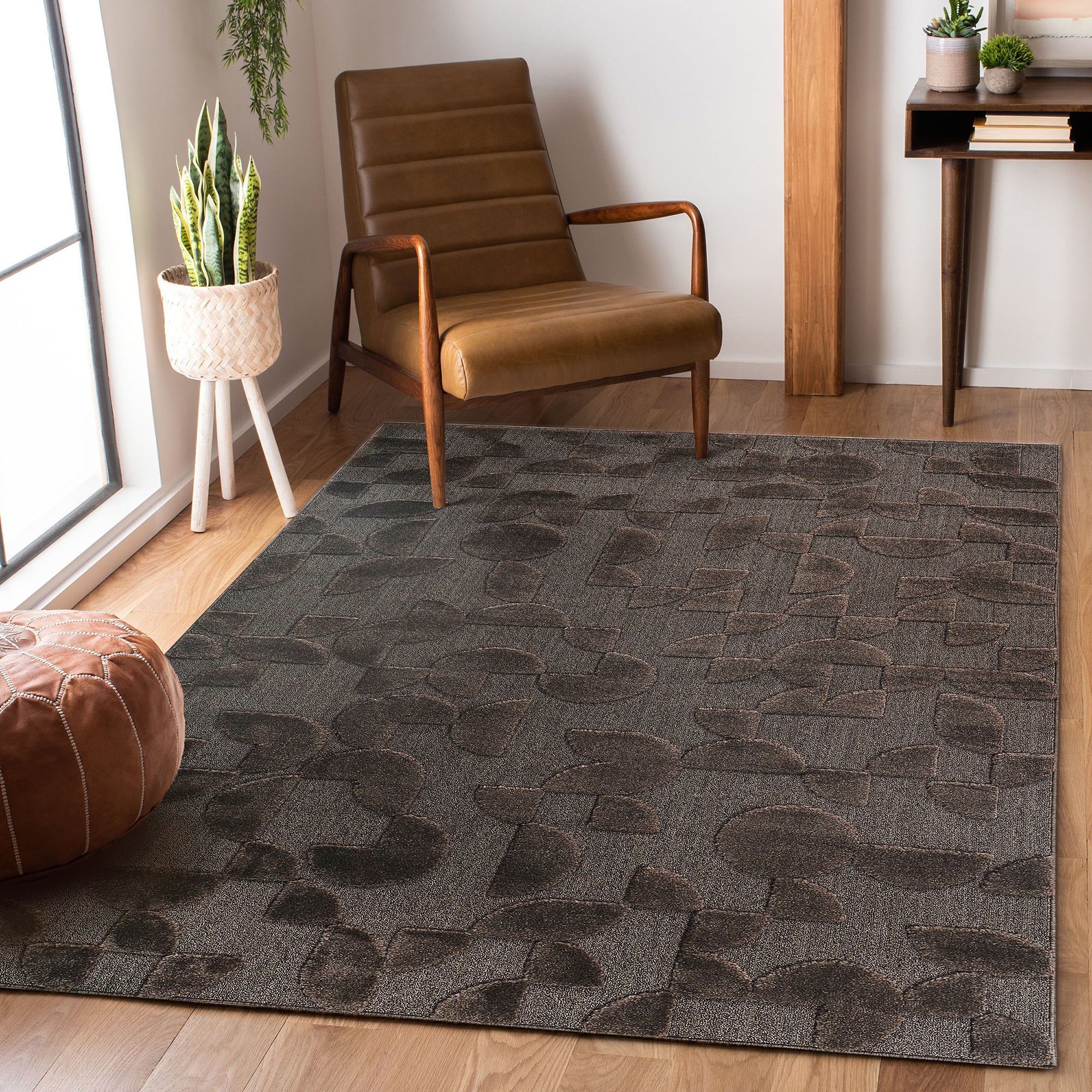 Step Collection High-Low Brown Indoor Area Rug, 9'x12', Modern, Contemporary, Geometric, Bohemian, Bedroom, Kitchen, Living Room, Non Shedding Carpet