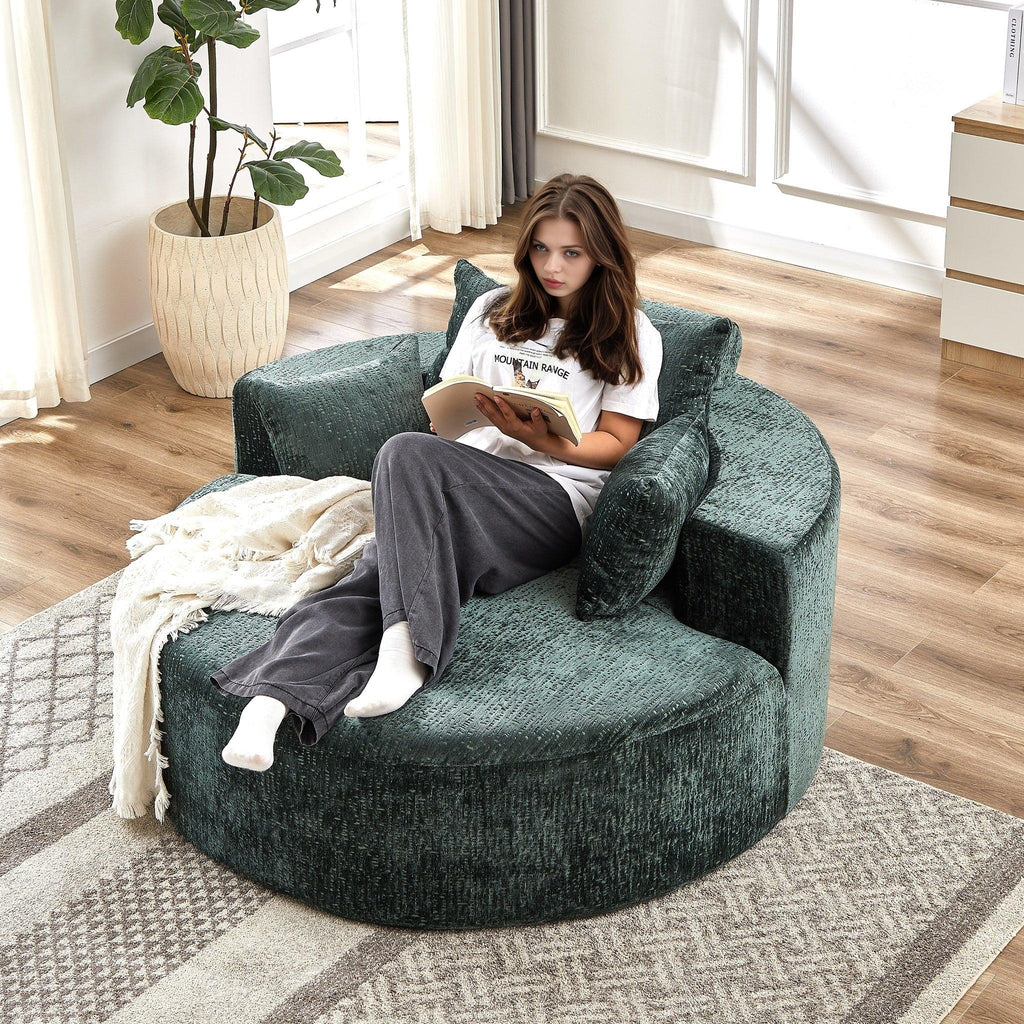 55'L Chenille Sponge single sofa,No Assembly Required,Fluffy Modern Sleeper Chair for Living room, Bedroom, Lounge and Projection Room(Not a swivel chair.) - Eloy Royal