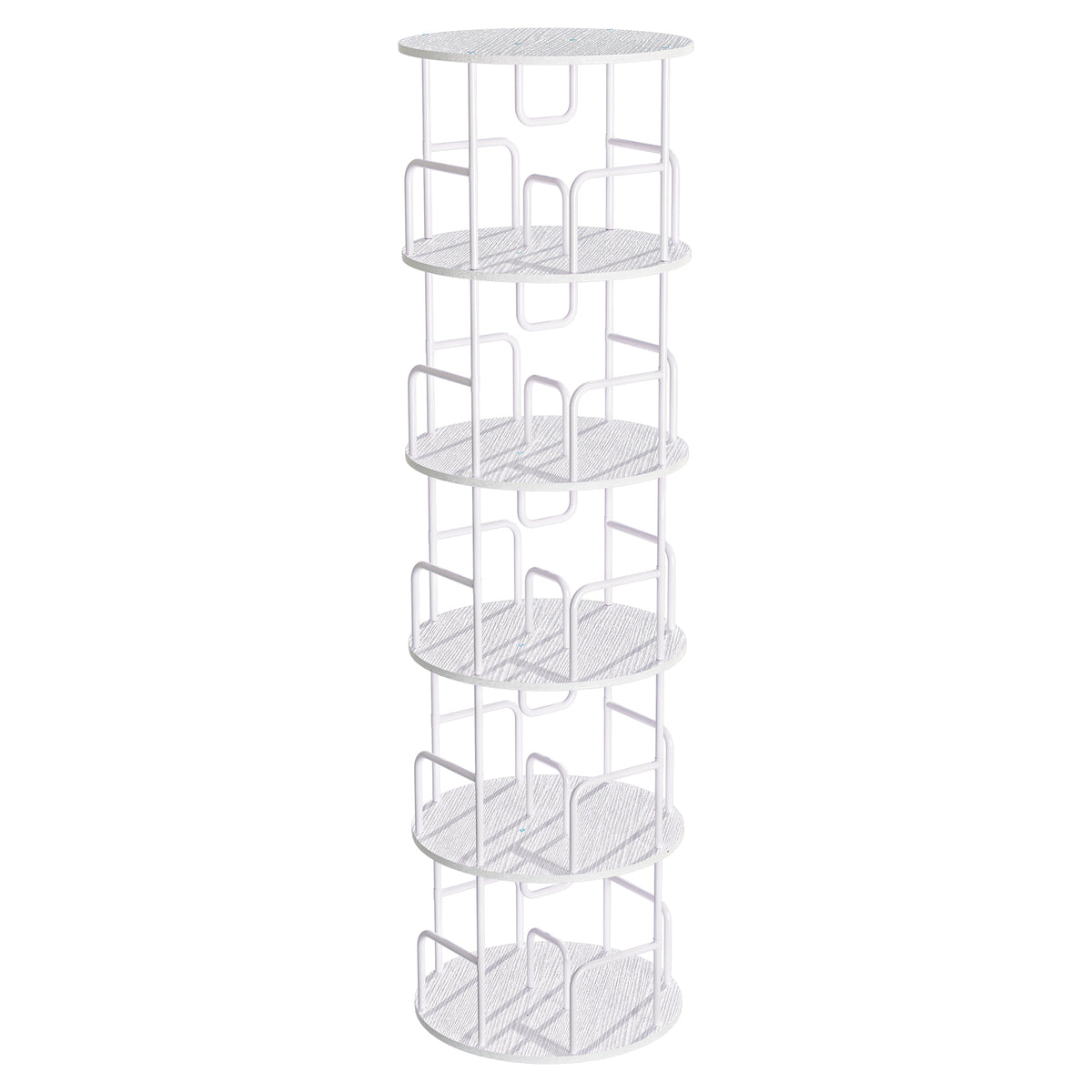 Rotating Bookshelf Tower 5 Tier Spinning Bookcase 360 Degree Revolving Storage Shelf White MDF+Iron Narrow Tall Bookcase