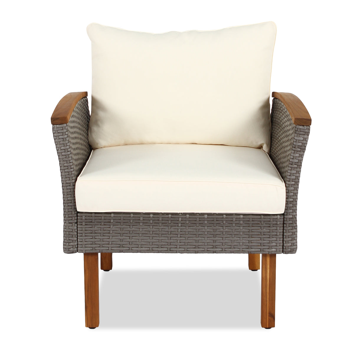 Alessia 9-Piece Wicker and Acacia Sectional Set, Beige