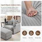 Modern Style Single Sofa Couch with Storage, USB Ports, Cup Holders, and Phone Holder, Grey Corduroy, 41.7' - Eloy Royal