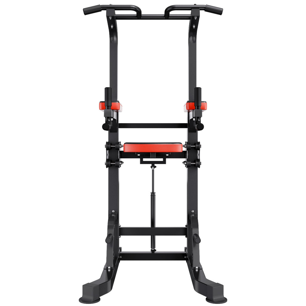 Pull Up Bar, 330 LBS Power Tower Dip Station, Workout Dip Station with H-Shaped Stable Base & Assistance Platform, Adjustable 9 Level Height Pullup Stand for Back, 3-Level Adjustable Elbow Pads