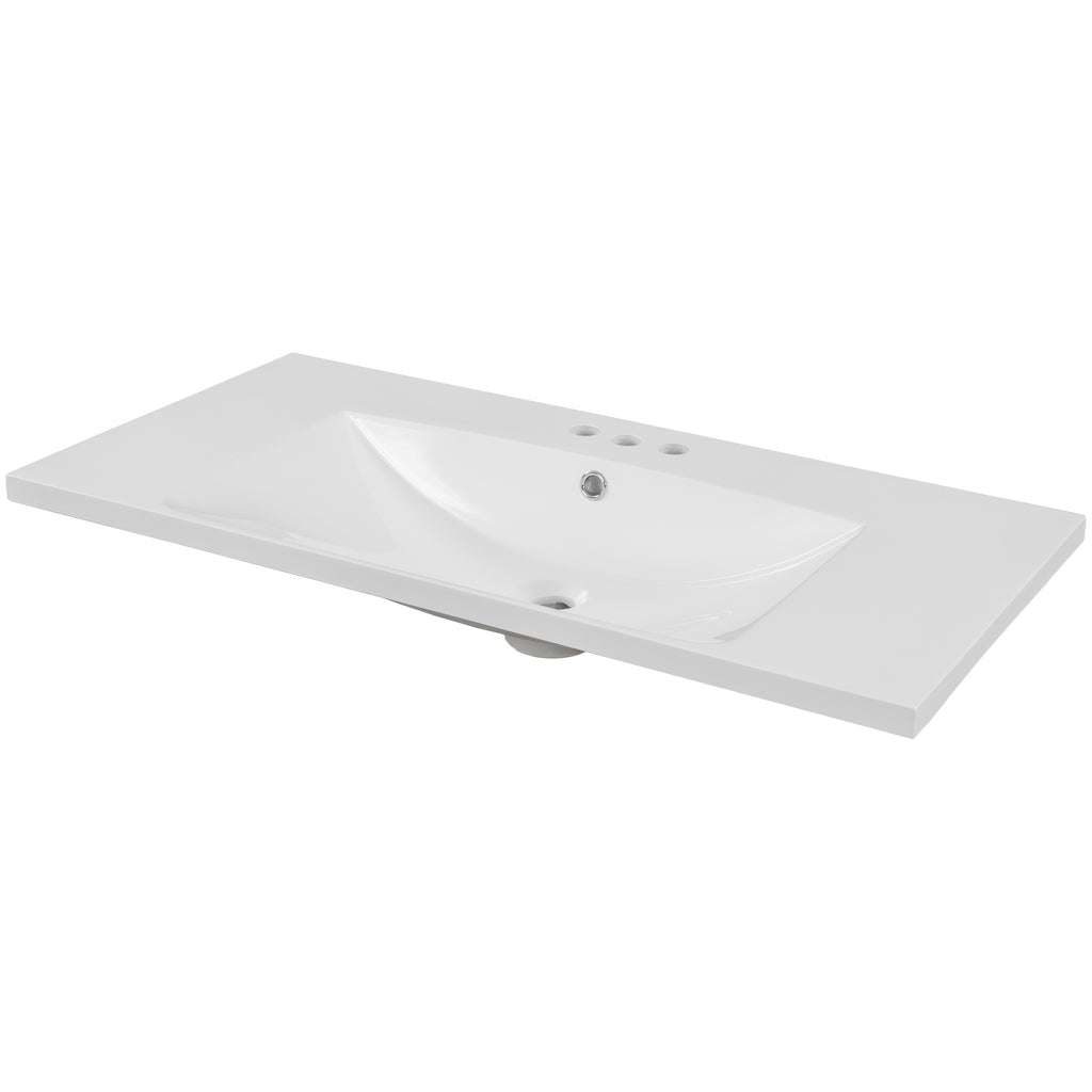 36" Single Bathroom Vanity Top with White Basin  3-Faucet Holes Ceramic  White