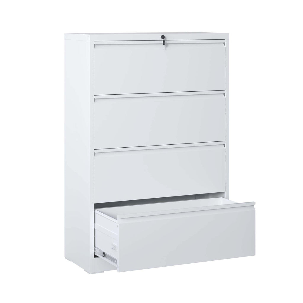 4 Drawer Lateral File Cabinet, Heavy Duty Metal Filing Cabinet, 35.4 Inch Wide Locking File Cabinet for Home Office, Space-Saving Vertical Storage with Anti-Tip Interlock, for Letter/Legal/A4 Files