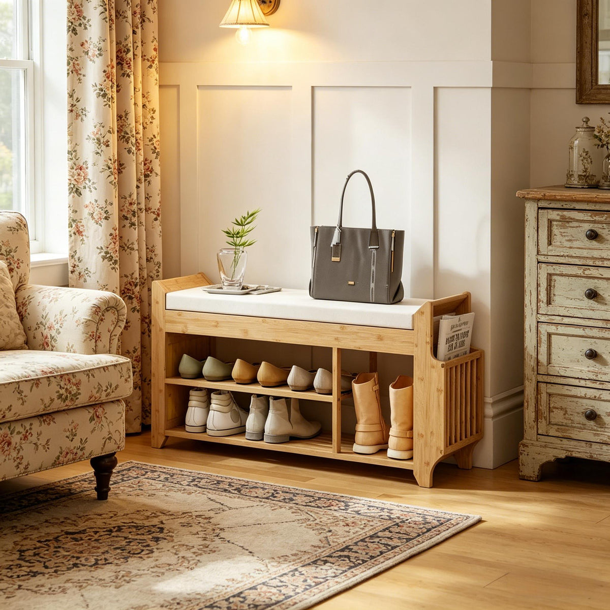 Entryway Storage Bench,Shoe Bench with Comfortable Cushioned Seating