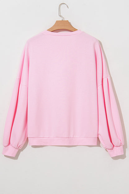 Light Pink Sweet Bow Lantern Sleeve Oversized Pullover Sweatshirt