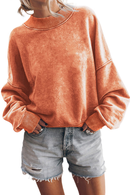 Black Plain Drop Shoulder Crew Neck Pullover Sweatshirt