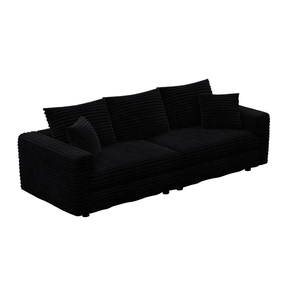82.7 'Plush Corduroy 3-Seat Sofa,Modern Comfy Upholstered Sofa Cloud Couch,Deep Seat Couches with Soft Pillows and 3 Ottomans,Convertible Sofa Lounge Chair,Black - Eloy Royal
