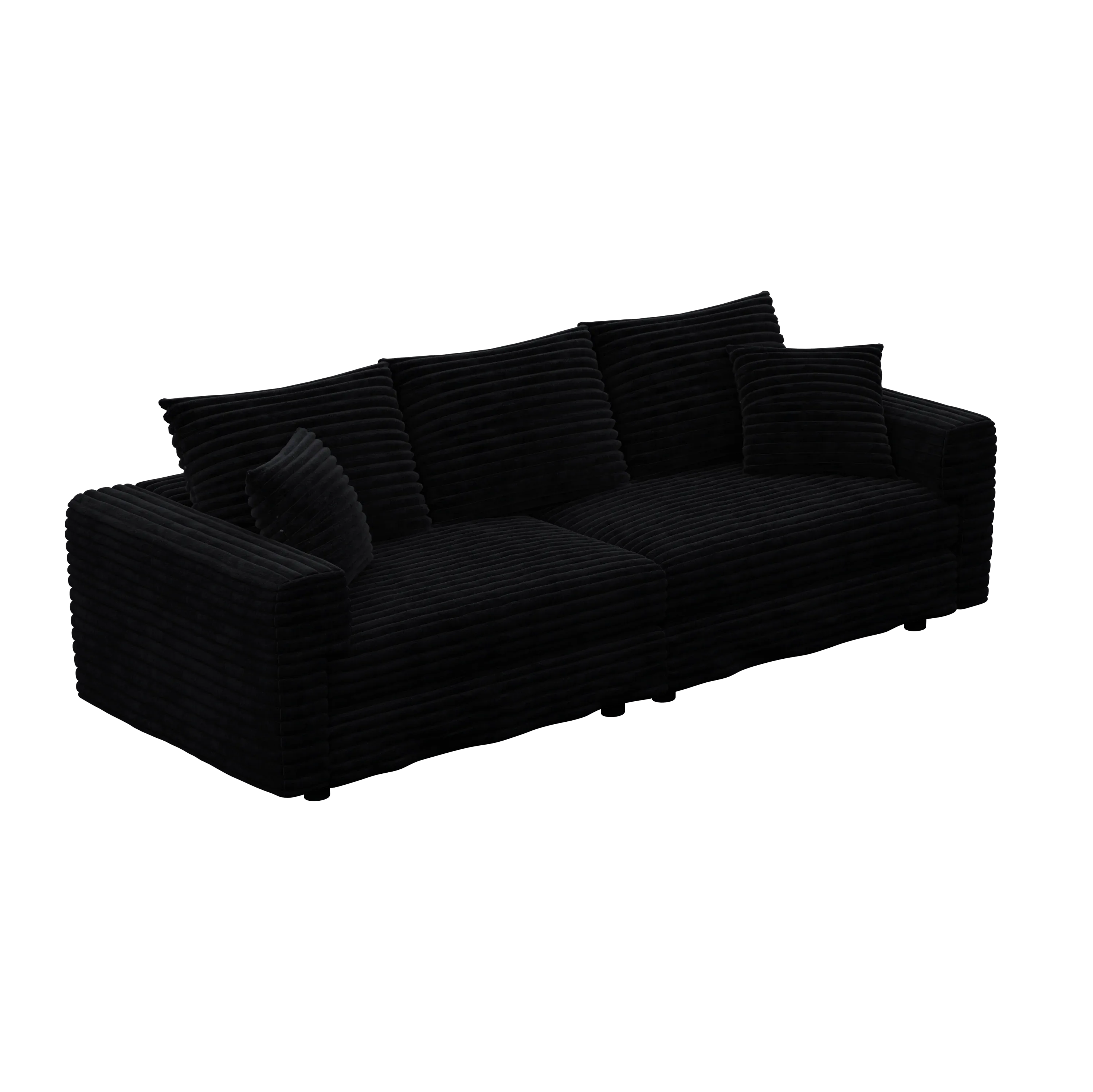 82.7 'Plush Corduroy 3-Seat Sofa,Modern Comfy Upholstered Sofa Cloud Couch,Deep Seat Couches with Soft Pillows and 3 Ottomans,Convertible Sofa Lounge Chair,Black - Eloy Royal
