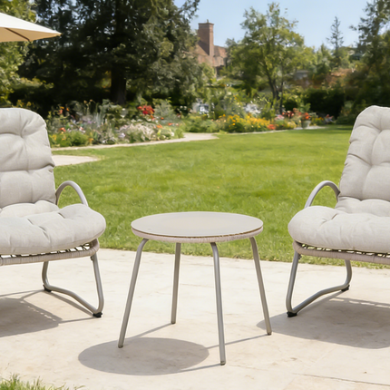 Outdoor Iron Framed Wicker 3-Piece Patio Set ,Accent Chair with  small tabl, Comfy Reading Chair Set, Ergonomic Lounge Chair fo  Office, Outdoor Pool, Beach, Patio -off white