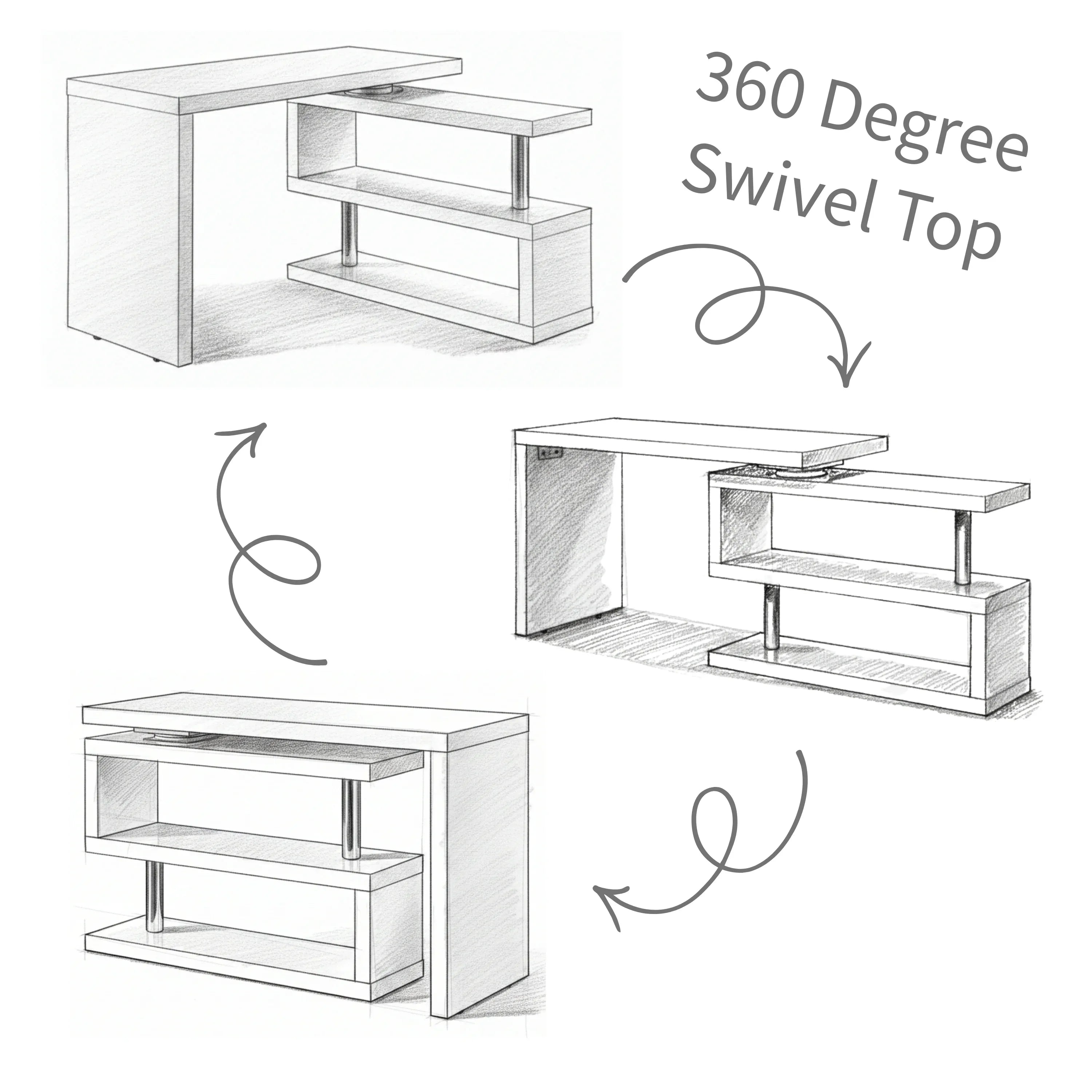 Modern 47'L Swivel Top Desk-High Gloss White - Eloy Royal