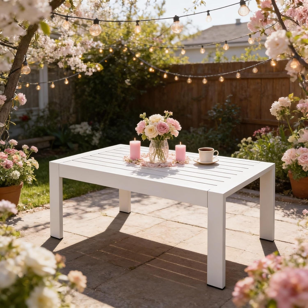 Aluminum Outdoor Coffee Table, Patio Coffee Table, White Outdoor Table