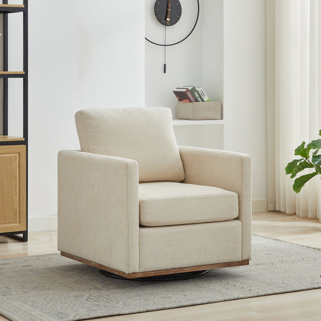 30.7'W Square Upholstered 360° Swivel Accent Chair and Comfy Single Sofa Chair with a Weathered Finished Wooden Base, Club Lounge Reading Armchair for Living Room Bedroom Apartment Nursery. Beige